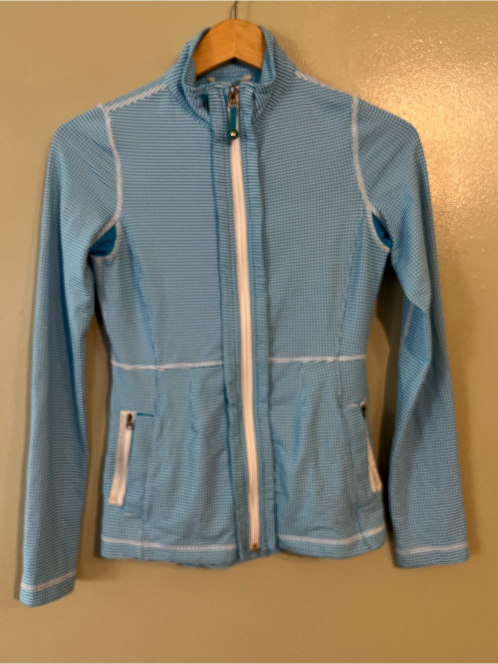 Lululemon Light Blue Waffle Zip-Up Jacket with White Trim Womens 4